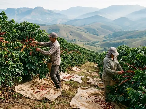 Colheita de café na encosta